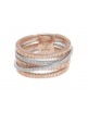 Sortija plata chapado rosa varias filas linea cruzada circonitas blancas sobre rodio.