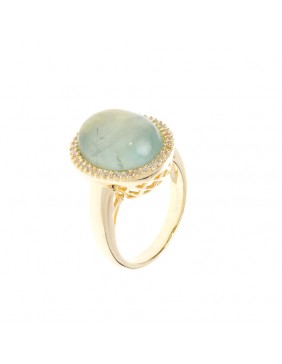 Sortija plata chapado dorado prehnita oval cabujon circonitas blancas triple a - 160s0005