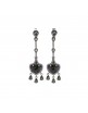 Pendientes plata chapado rutenio corazon circonitas blancas y verdes