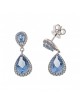 Pendientes Plata Rodio Lagrima Doble Spinel S Azul Tallado A Mano Borde Circonitas Blancas