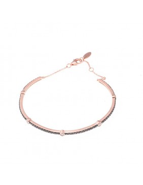 Pulsera caña plata chapado rosa chatones circonitas blancas Salvatore -136P0095