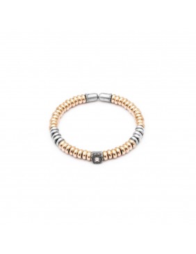 PULSERA PLATA Y ORO ROSA, OJO DE GATO ROSA Y CIRCONITA BROWN. AN-63