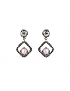 PENDIENTES PLATA OJO DE GATO ROSA Y CIRCONITA BROWN. P596