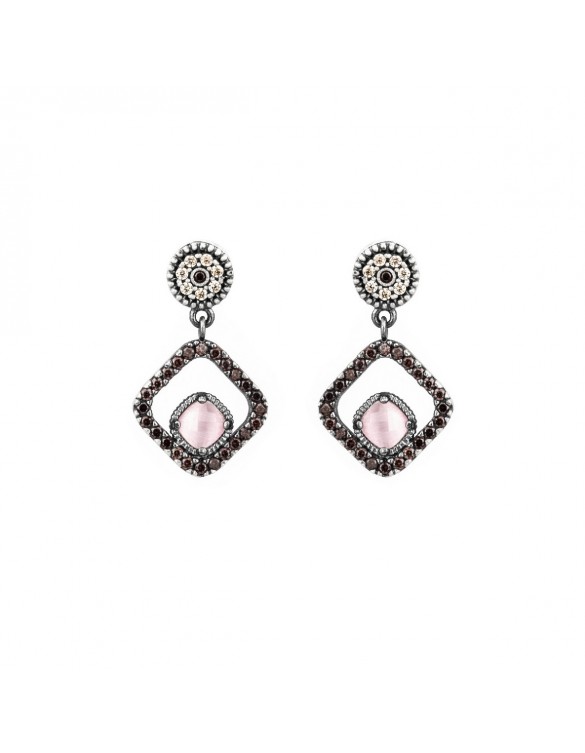 PENDIENTES PLATA OJO DE GATO ROSA Y CIRCONITA BROWN. P596
