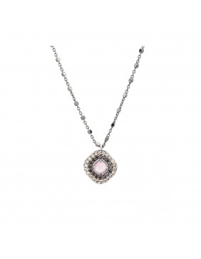 COLGANTE PLATA OJO DE GATO ROSA Y ORLA CIRCONITA BROWN, CAVA. C592