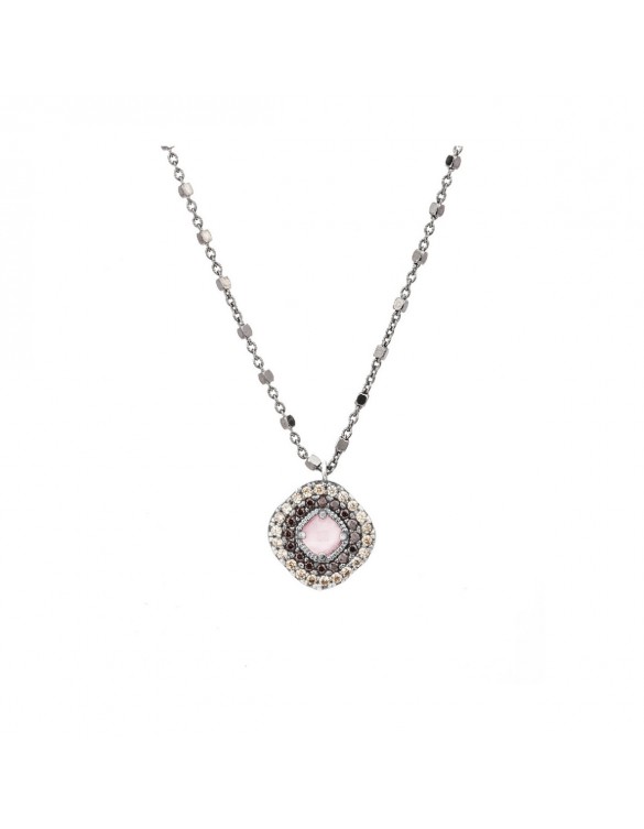 COLGANTE PLATA OJO DE GATO ROSA Y ORLA CIRCONITA BROWN, CAVA. C592