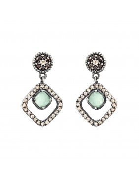 PENDIENTES PLATA CALCEDONIA VERDE Y CIRCONITA CAVA. P596-2