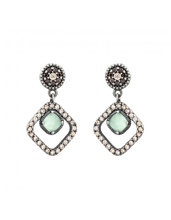 PENDIENTES PLATA CALCEDONIA VERDE Y CIRCONITA CAVA. P596-2