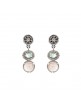 PENDIENTES PLATA CALCEDONIA VERDE, OJO GATO ROSA, CIRCONITA BROWN, CAVA. P648