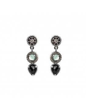 PENDIENTES PLATA CALCEDONIA VERDE, ÓNIX FACETADO, CIRCONITA BROWN, CAVA. P646