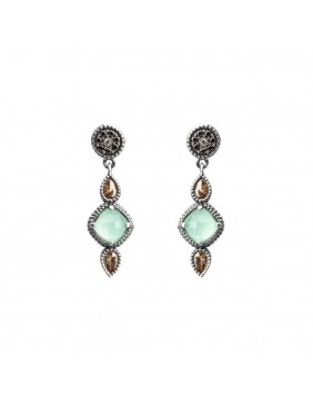 PENDIENTES PLATA CALCEDONIA VERDE, CIRCONITAS, BROWN, CAVA. P708