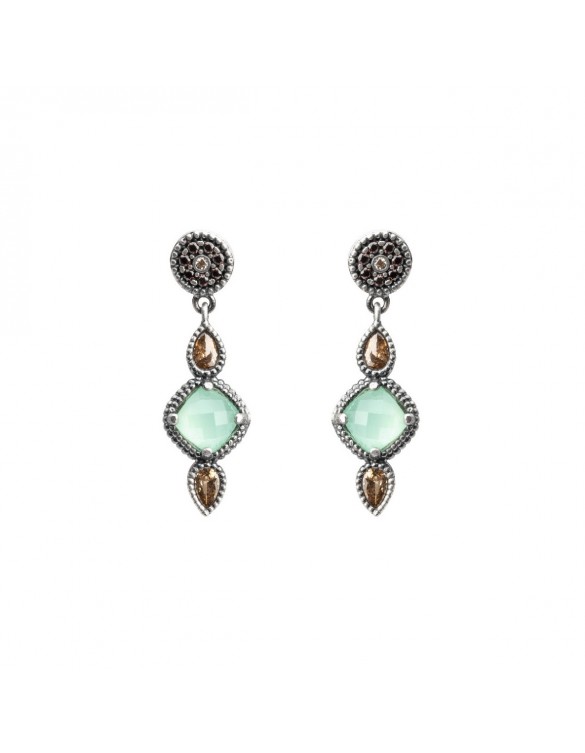PENDIENTES PLATA CALCEDONIA VERDE, CIRCONITAS, BROWN, CAVA. P708