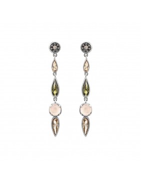 PENDIENTES PLATA CUARZO ROSA, CIRCONITA BROWN, CAVA Y VERDE. P769