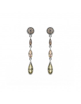 PENDIENTES PLATA CIRCONITA BROWN, CAVA Y VERDE. P766