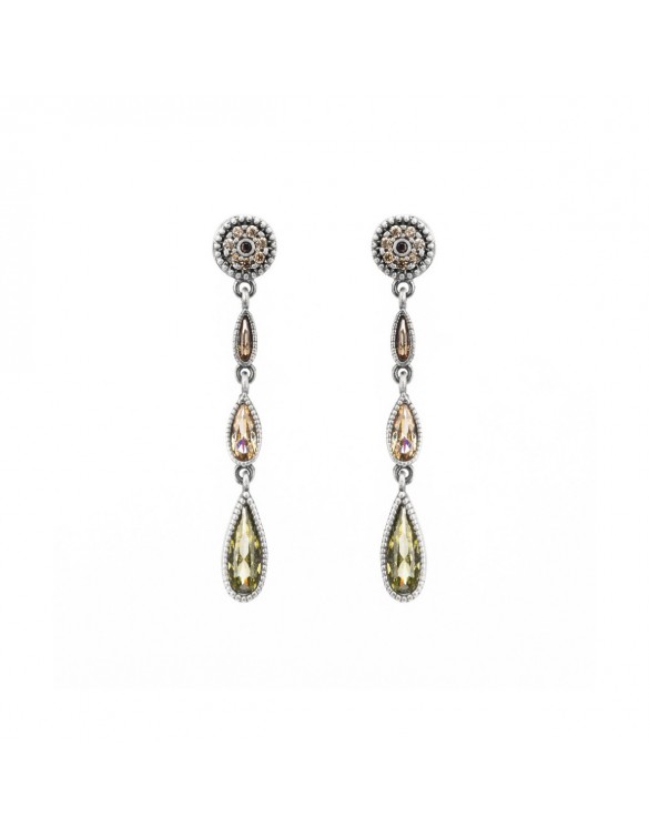 PENDIENTES PLATA CIRCONITA BROWN, CAVA Y VERDE. P766