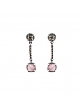 PENDIENTES PLATA OJO DE GATO ROSA, CIRCONITA BROWN, CAVA. P619