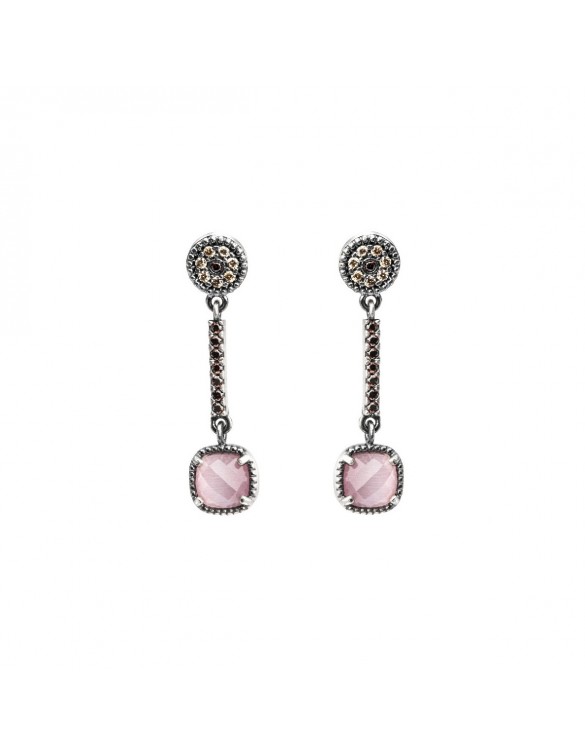 PENDIENTES PLATA OJO DE GATO ROSA, CIRCONITA BROWN, CAVA. P619