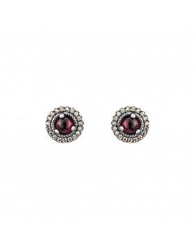 PENDIENTES BOTON PLATA GRANATE Y CIRCONITA CAVA. P597