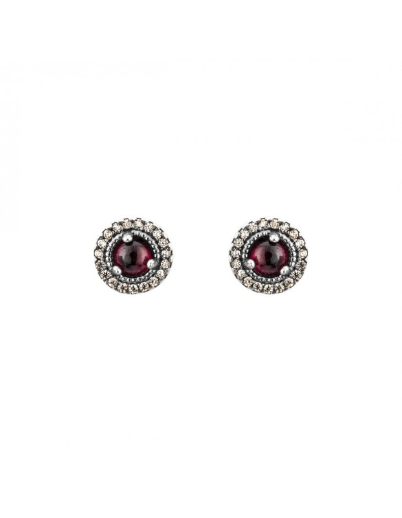 PENDIENTES BOTON PLATA GRANATE Y CIRCONITA CAVA. P597