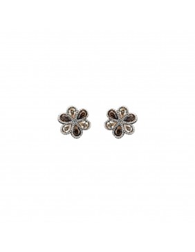 PENDIENTES BOTON PLATA FLOR Y CIRCONITA CAVA BROWN. P557