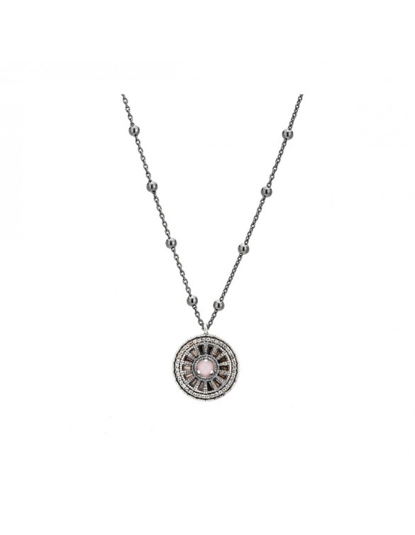 COLGANTE PLATA DOBLETE CORAL Y CIRCONITA CAVA, TRAPECIO BROWN. C533