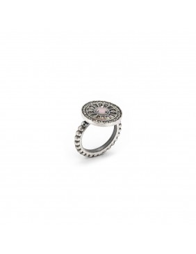 ANILLO PLATA DOBLETE CORAL Y CIRCONITA TRAPECIO BROWN, CAVA. 15303