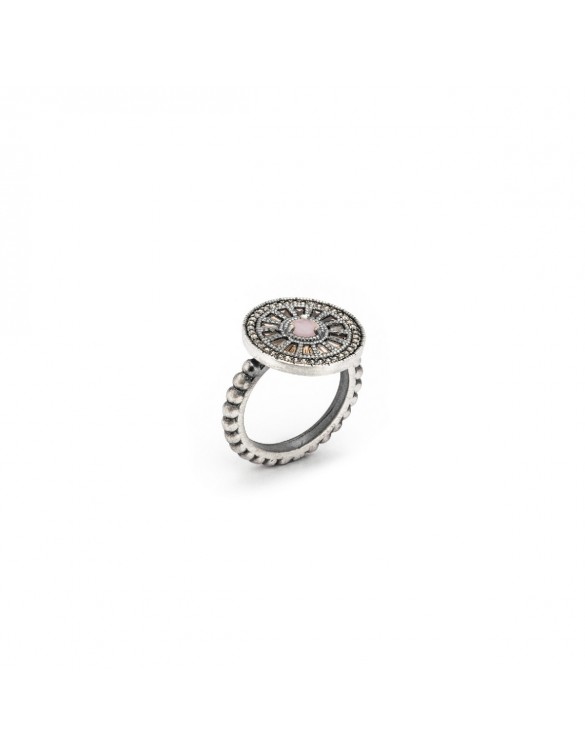 ANILLO PLATA DOBLETE CORAL Y CIRCONITA TRAPECIO BROWN, CAVA. 15303