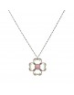 COLGANTE TREBOL OJO DE GATO ROSA Y CALCEDONIA. C403